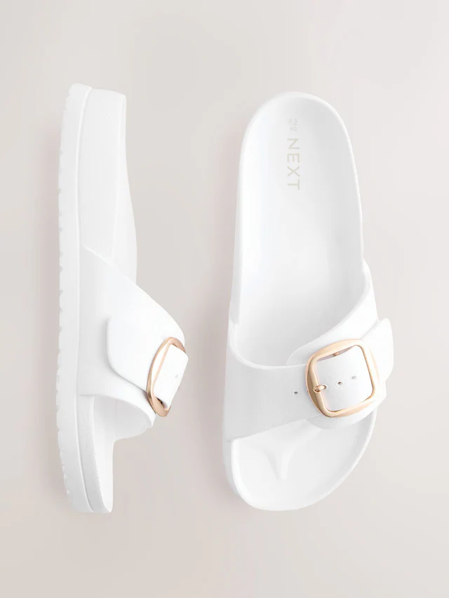 White Beach Single Strap Flat Sandals