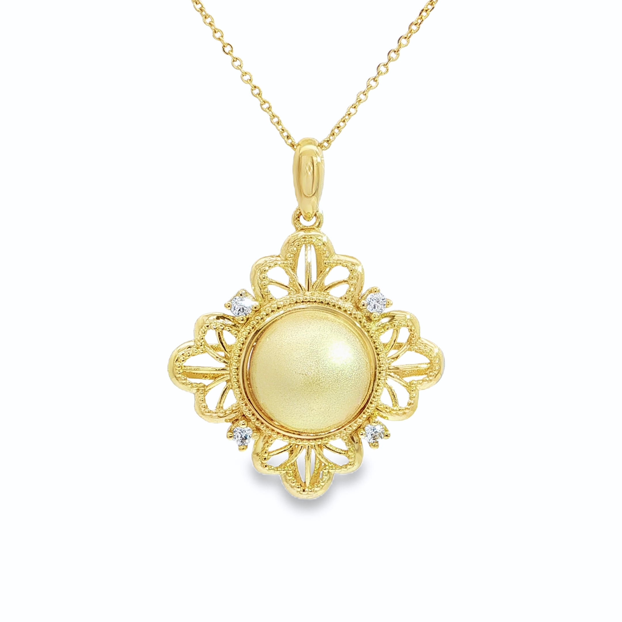 18K Gold Vintage Style Rotating Pendant Necklace with Emotion Design and Claw Setting for Women Link Chain Wedding Jewelry