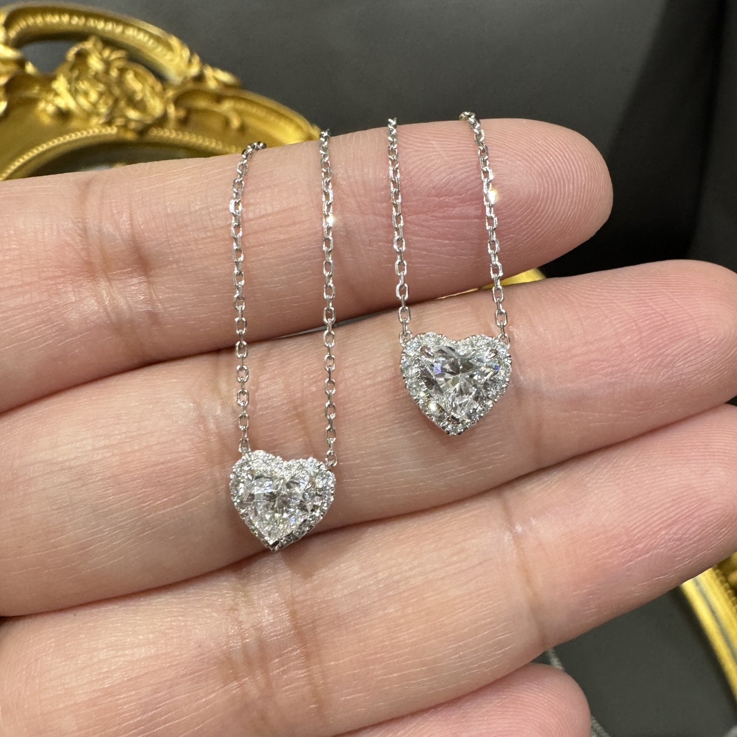 Vintage 18K Gold Diamond Link Chain Bright Love Dazzling Shiny Heart Shape Charm Necklace for Wedding Engagement Jewelry