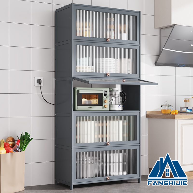 Transparent Kitchen Cabinet Kitchen Rack with Acrylic Glass Flip Door Home Dustproof Storage Cabinet Book Shelf Cabinet - 3/5/7/9/11Tier