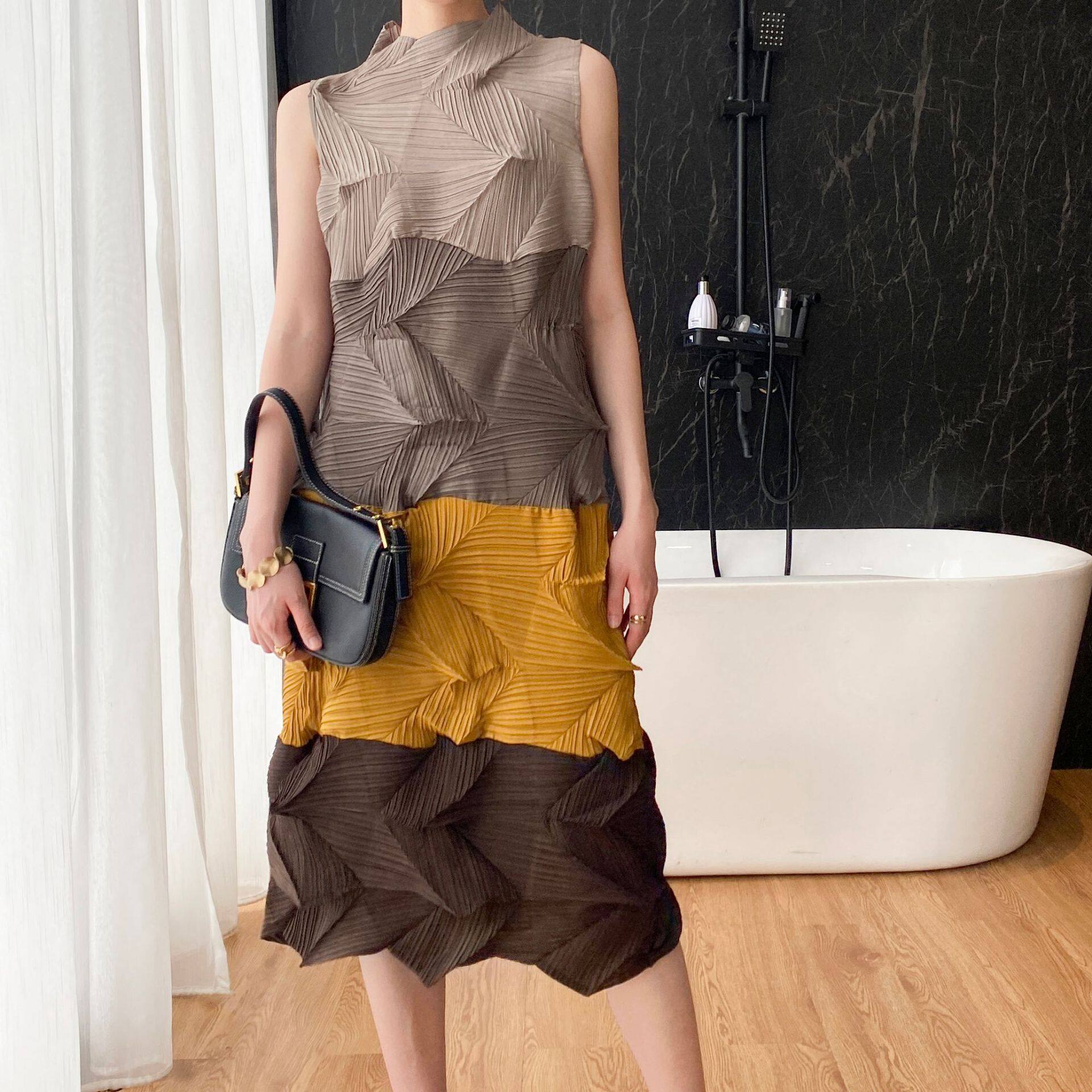 Aiden001 Japanese wind pleat summer beautiful fashion casual large size diamond pleat dress colorful pleats 285G