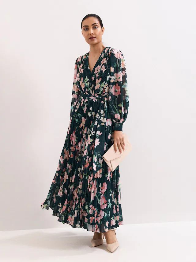 ANRABESS Womens Floral Long Sleeve Maxi Dress V Neck Chiffon Flowy Boho A-Line 2025 Fall Wedding Guest Party Wrap Dresses