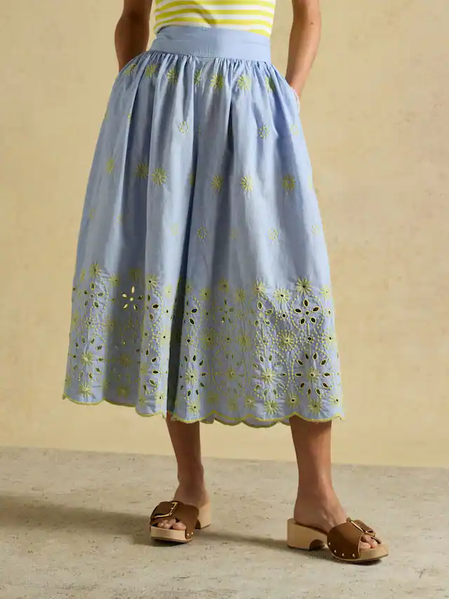 Joules Blue Broderie Cropped Wide Leg Culottes