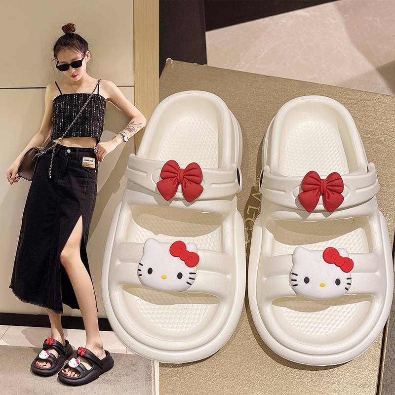 SQS Hello Kitty women Slippers dual purpose Sandals Thick Sole EVA Platform anti-slip outdoor indoor